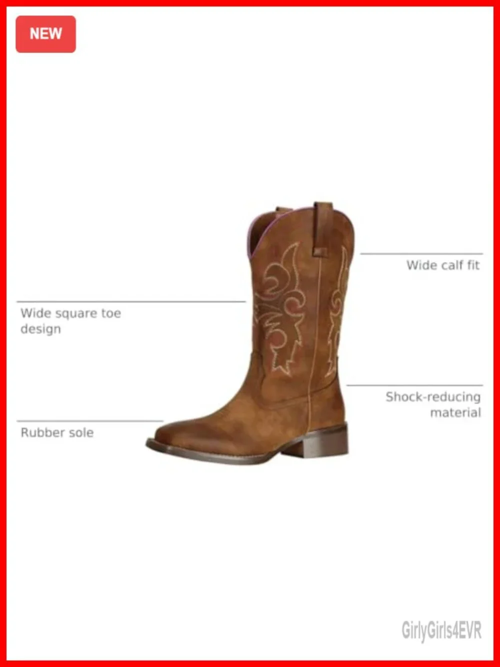 Women's Cowboy Boots - Wide Square Toe, Wide Calf, Faux Leather, Embroidered